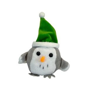 Bass Pro Shops Christmas Owl Plush Ornament Backpack Clip Gray Green Santa Hat